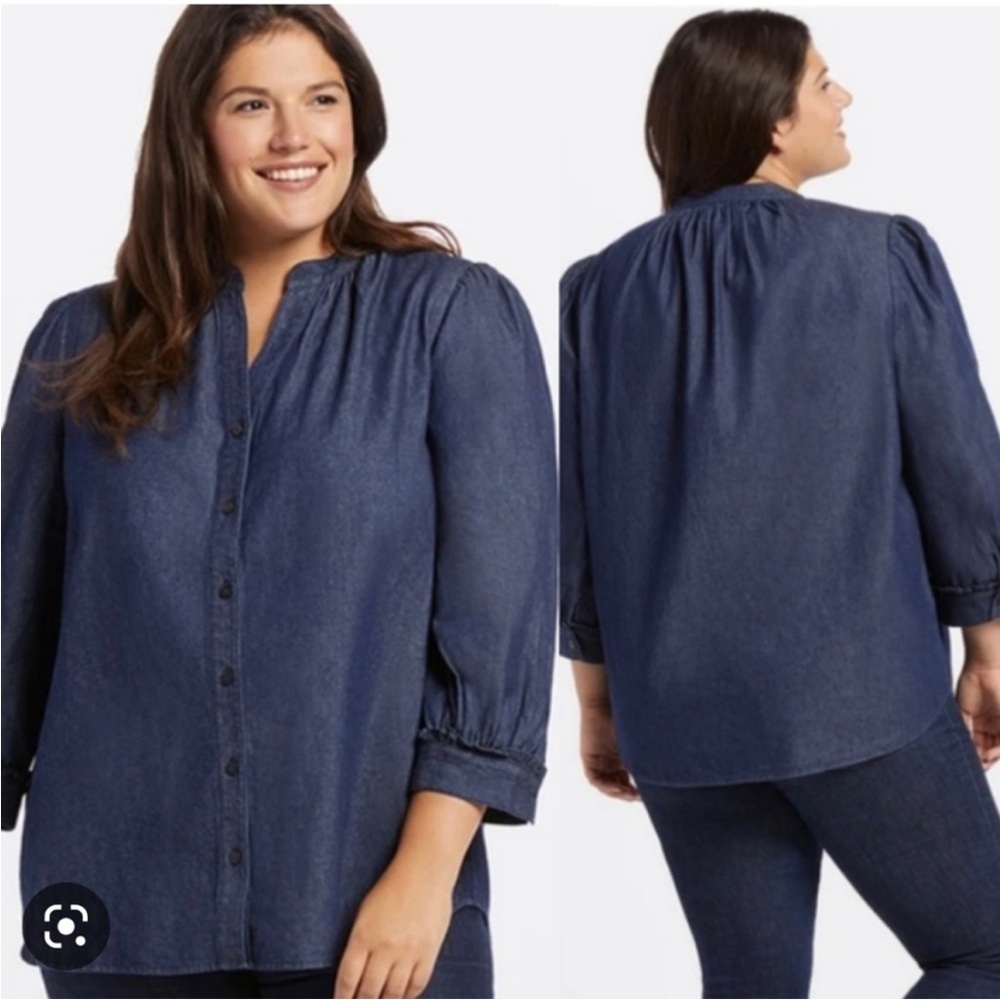 DRAPER JAMES Gathered Naisha Chambray Denim Shirt Woman’s Plus Size 1X